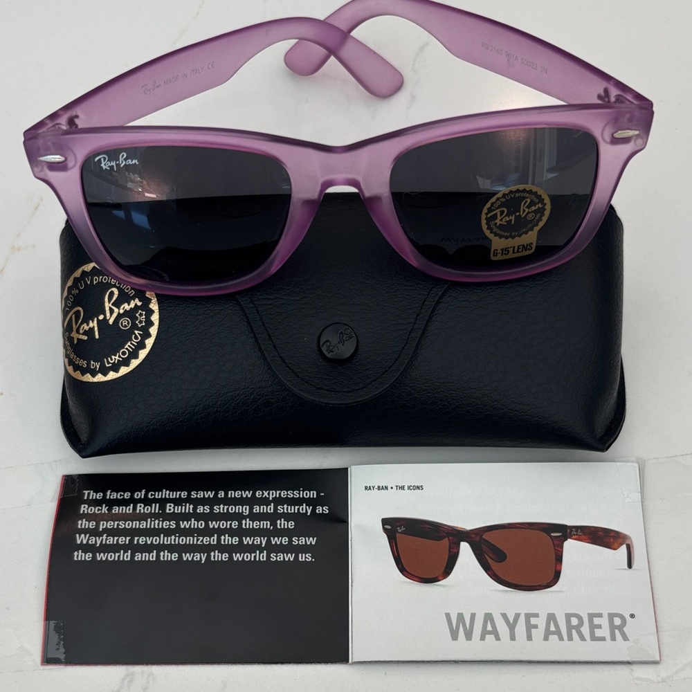 Ray‑Ban Purple Original Wayfarer Sunglasses with Case NWT - Picture 10 of 14